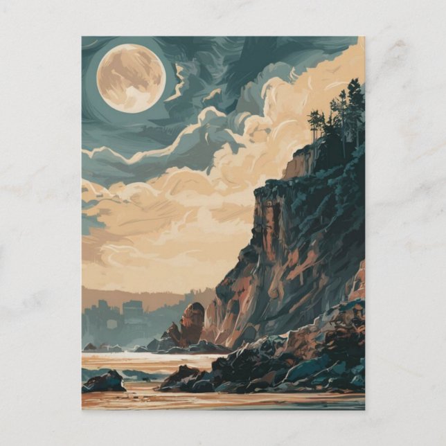 Morro Bay Beach California Painting Vykort (Framsida)