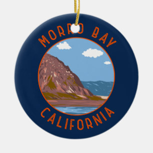Morro Bay California Retro Distress Circle Julgransprydnad Keramik