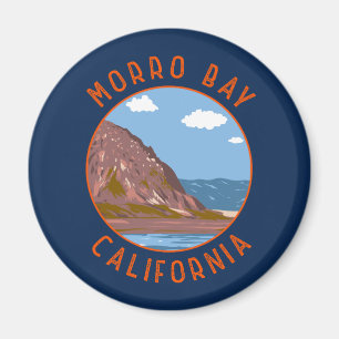 Morro Bay California Retro Distress Circle Magnet