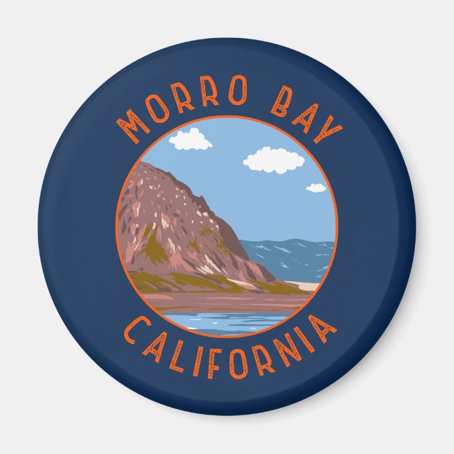 Morro Bay California Retro Distress Circle Magnet (Framsidan)