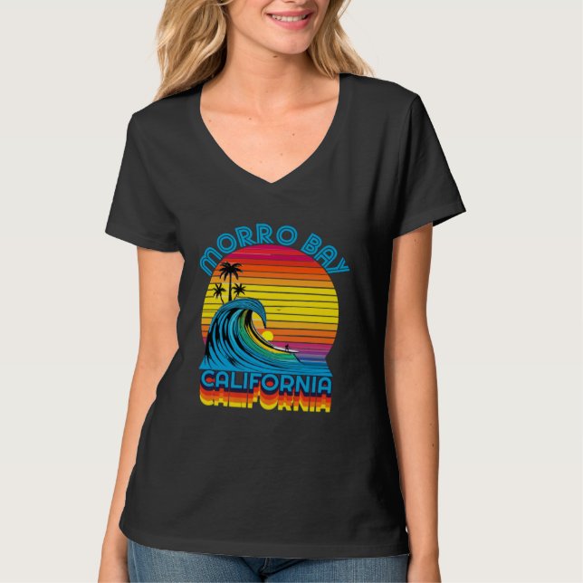 Morro Bay California Retro Throwback Surf & Beach  T Shirt (Framsida)