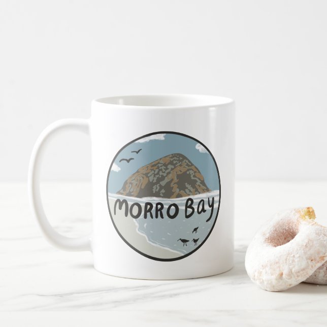 Morro Bay Central California Illustration Beach Kaffemugg (Med munk)