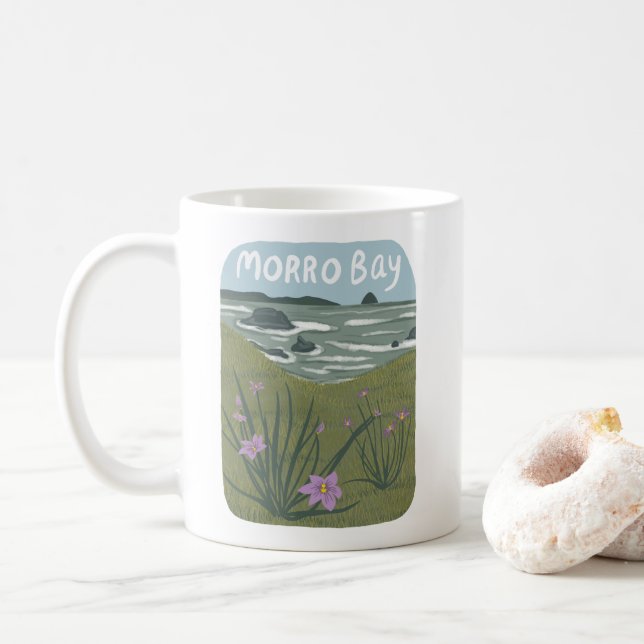 Morro Bay Central California Illustration Beach Kaffemugg (Med munk)