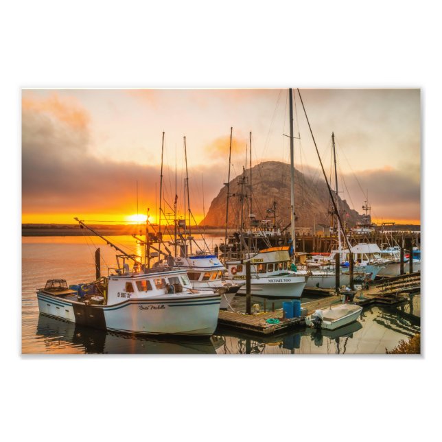 Morro Bay Harbour vid solnedgång Photo Print Fototryck (Framsidan)
