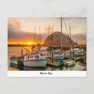 Morro Bay Harbour vid solnedgången vykort