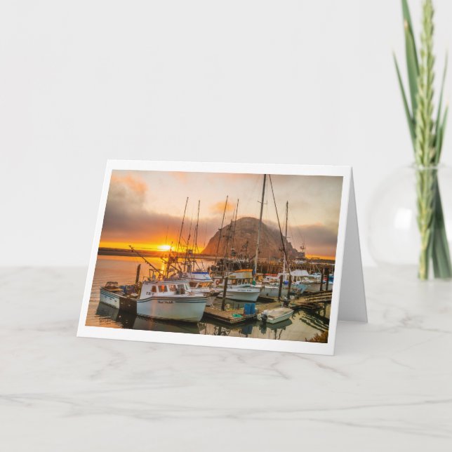 Morro Bay Harbour vid solnedgångskort Kort (Framsida)