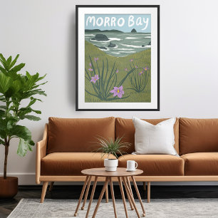 Morro Bay WildblomCalifornia Illustration Beach Poster