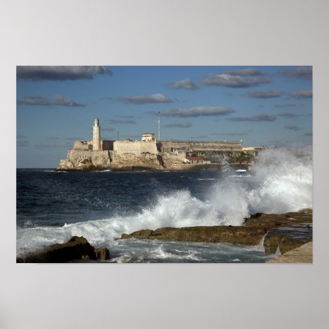 Morro Castle, Havana, Kuba, kraschar Vågar Poster (Framsidan)