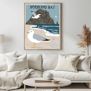 Morro Sten Bay Central California Beach Fiskmåsar Poster