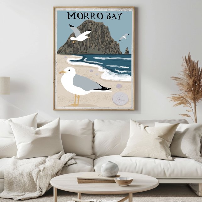 Morro Sten Bay Central California Beach Fiskmåsar Poster (Morro Rock Bay Central California Beach Seagulls Poster
)