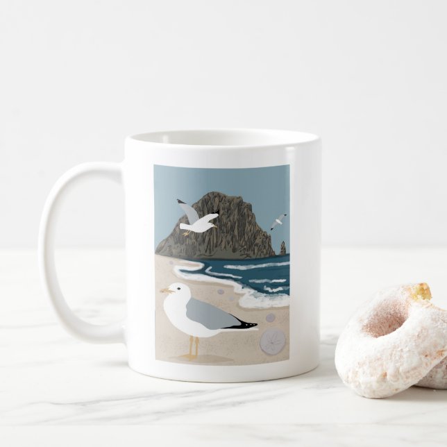 Morro Sten Central California Illustration Fiskmås Kaffemugg (Med munk)