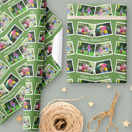 Mors dag - 4 Photo Collage Zigzag - Grönt Presentpapper