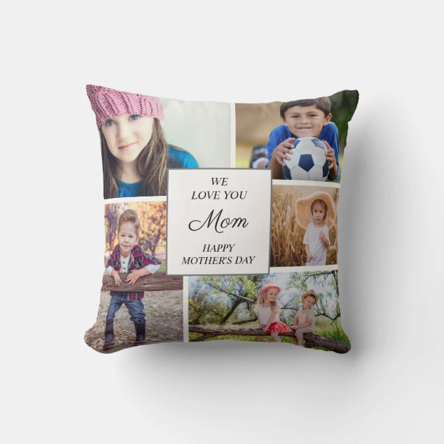 Mors dag 5 barn familjefoto collage kudde (Framsida)