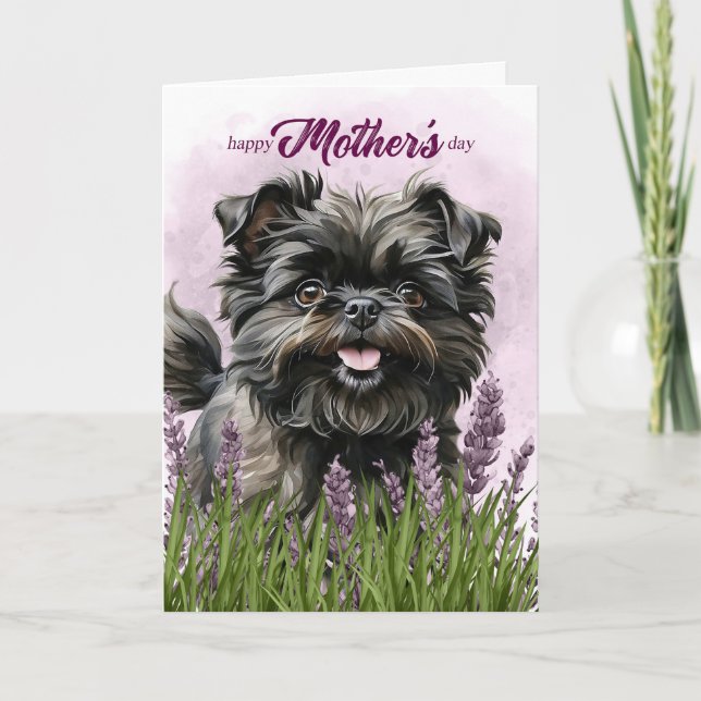 Mors dag Affenpinscher hund i lila Helgkort (Framsida)