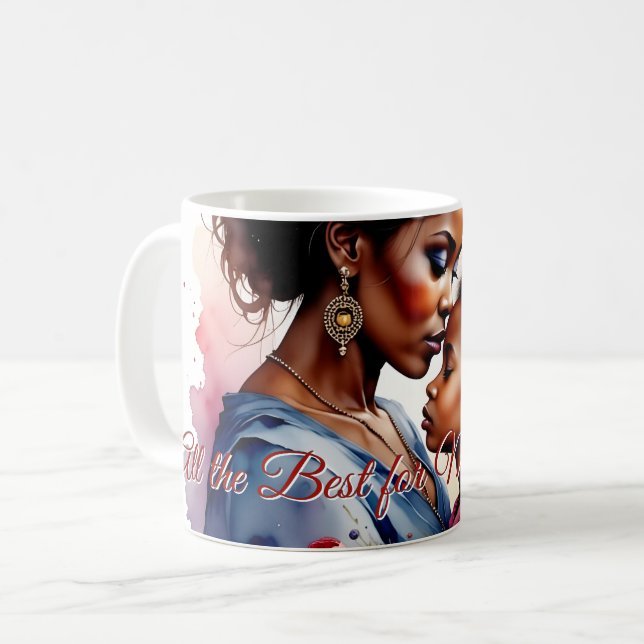Mors dag afrikansk akvarell Kärlekskonst Kaffemugg (Framsida vänster)