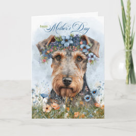 Mors dag Airedale Terrier Hund med Wildblommor Helgkort