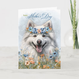 Mors dag American Eskimo Hund med Wildblommor Helgkort
