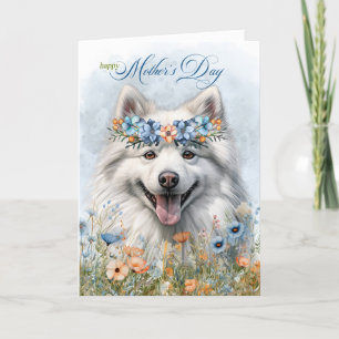 Mors dag American Eskimo Hund med Wildblommor Helgkort
