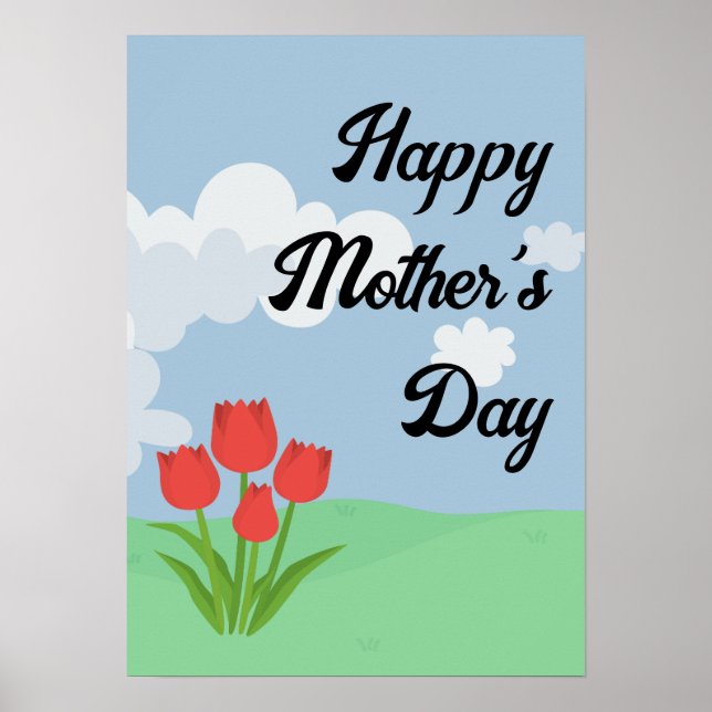 Mors dag animerad, färglös tecknad av blommor poster (Framsidan)