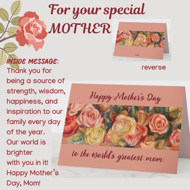 Mors dag Bästa mamma Blommor Rosor Personlig kort (A beautiful floral roses Mother's Day card for your special Mom! All text customizable.)