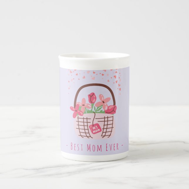 Mors dag, Bästa mamma någonsin, med vacker blomma Benporslin Mugg (Framsidan)