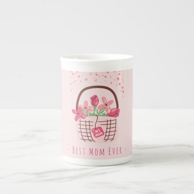 Mors dag,Bästa mamma någonsin, med vacker blomma Benporslin Mugg (Framsidan)