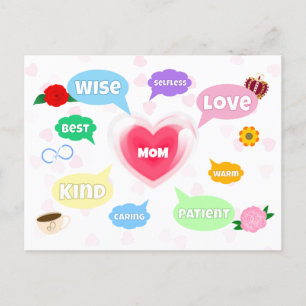 Mors dag Bästa mamma Ordmoln Drottning Krona Kärle Vykort