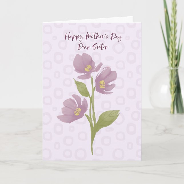 Mors dag Bäste syster Lila blommor Tack Kort (Framsida)