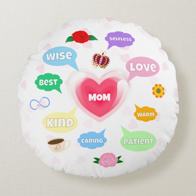 Mors dag Best Mamma Ord Clouds Queen Krona Kärlek Rund Kudde (Framsidan)