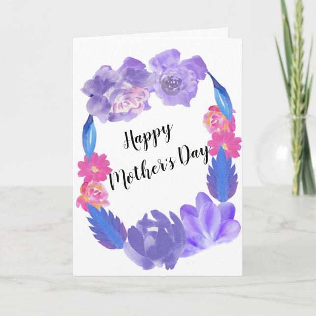 Mors dag Blå Blommig Anpassad Design Kort (Framsida)
