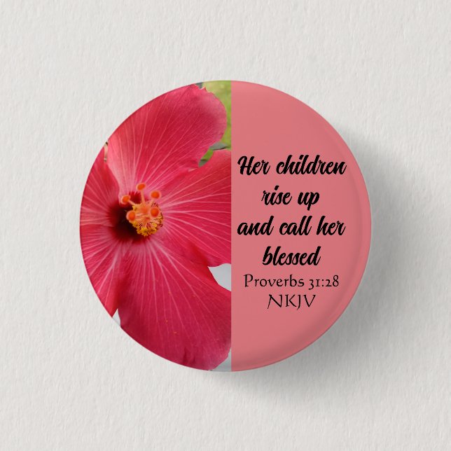Mors dag Bladfärgad bibel verse Coral Rosa Flower Knapp (Framsida)