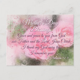 Mors dag Blessings Philippians 1:2-3 Rosa ros Vykort