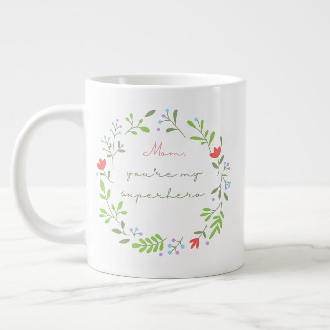 Mors dag blommande grön superhjälte-mamma jumbo mugg (Vänster)