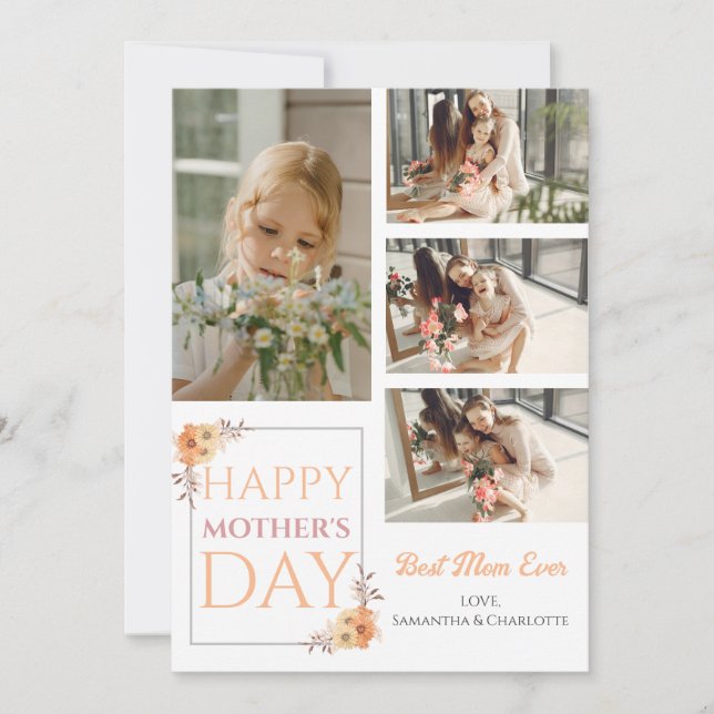 Mors dag | Blommigt Elegant Script 4 Photo Julkort (Framsida)