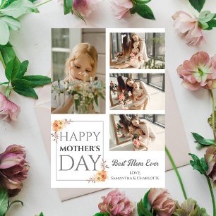 Mors dag Blommigt Elegant Script 4 Photo Julkort