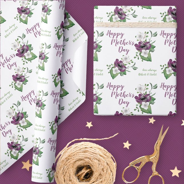 Mors dag - Blommigt för vattenfärg i Personlig Presentpapper (Mothers Day floral gift wrapping paper)