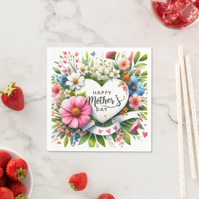 Mors dag Blommigt Heart Pappersservett (Insitu)