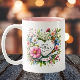 Mors dag Blommigt Heart Två-Tonad Mugg