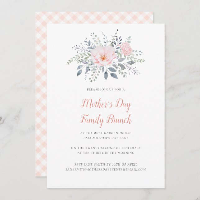 Mors dag  Blommigt Inbjudningar (Fram/baksida)