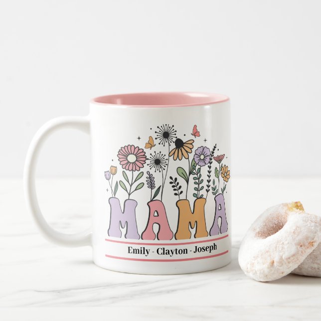 Mors dag Blommigt Mamma Personaliserat Namn Två-Tonad Mugg (Med munk)