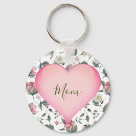 Mors dag Blommigt Modern Rosa Heart Personal Nyckelring