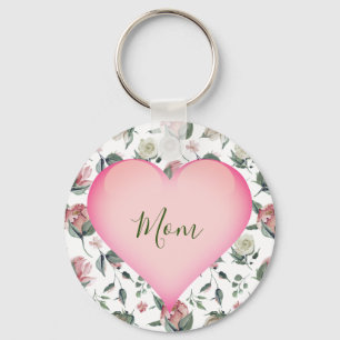 Mors dag Blommigt Modern Rosa Heart Personal Nyckelring