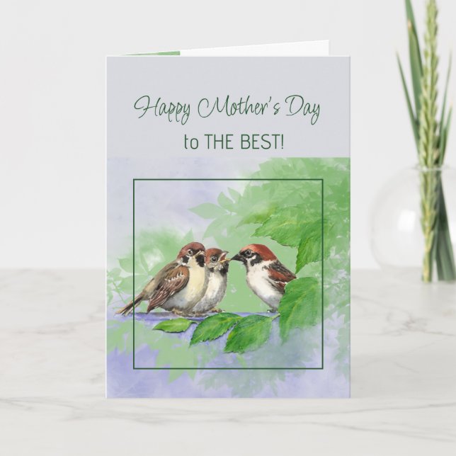 Mors dag blommor Sparrow Fåglar Söt Kort (Framsida)