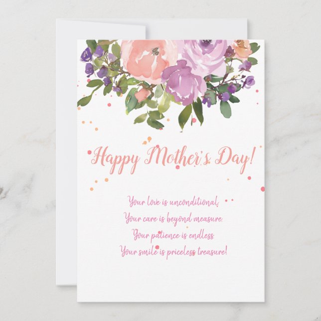 Mors dag blomster vattenfärg rosa bukett dikt  julkort (Framsida)