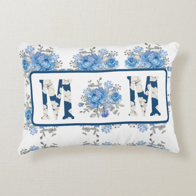 Mors dag Blue Blommigt Mamma Prydnadskudde (Framsidan)