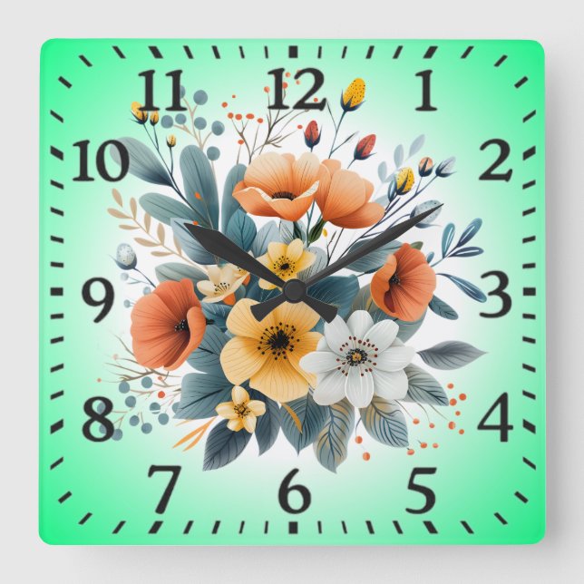 Mors dag Boho blommor Clipart-61983 Fyrkantig Klocka (Framsida)