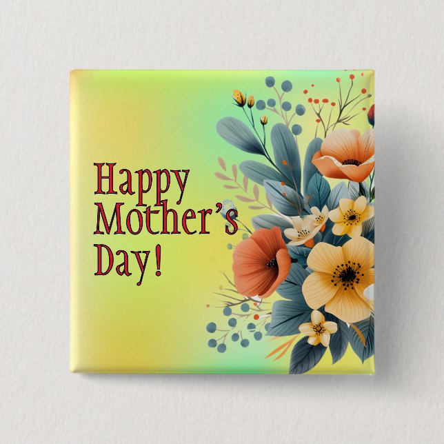 Mors dag Boho blommor Clipart-61983 Nyckelring Knapp (Framsida)