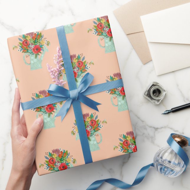 Mors dag Boho Flowers illustration rosa Presentpapper (Gåvor)