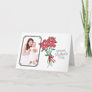 Mors dag Bouquet of Röd ros Anpassningsbar Photo Kort