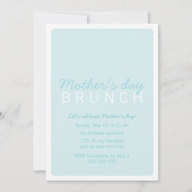 Mors dag Brunch Blå Vit Fullt Anpassningsbar Inbjudningar (Framsida)